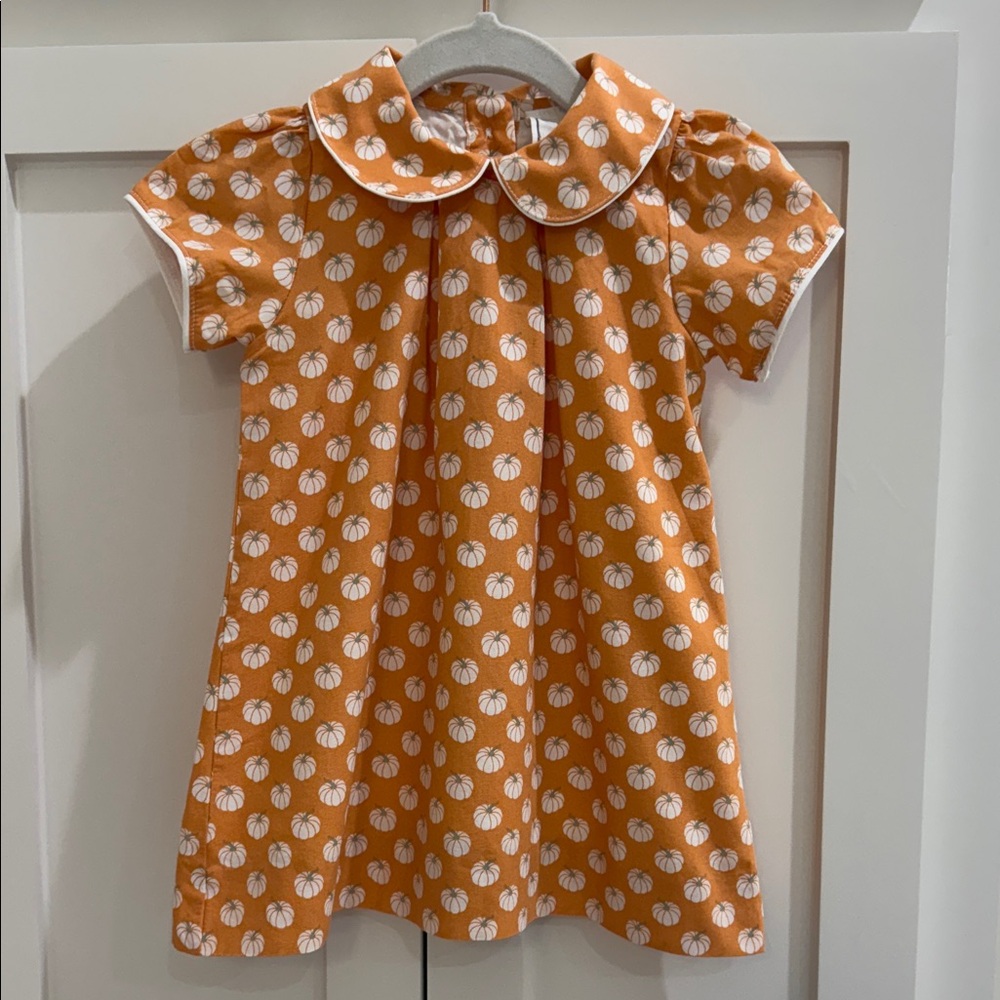 Lila & Hayes Pumpkin Print Orange Dress w/ Peter Pan Collar & Matching Bloomers